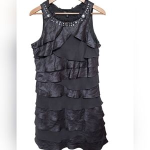 S.L. Fashions Black Asymmetrical Ruffled Mini Dress